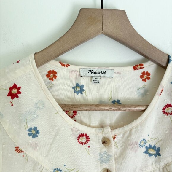 Madewell white button down top with flower pattern sz xs - Picture 2 of 4